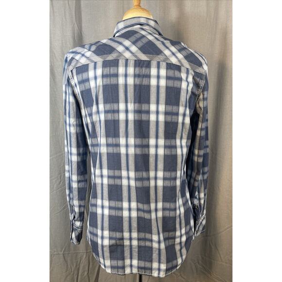 BKE Western Tailored Fit Shirt Mens L LongSleeve Blue Plaid Metal Buttons - Picture 5 of 10